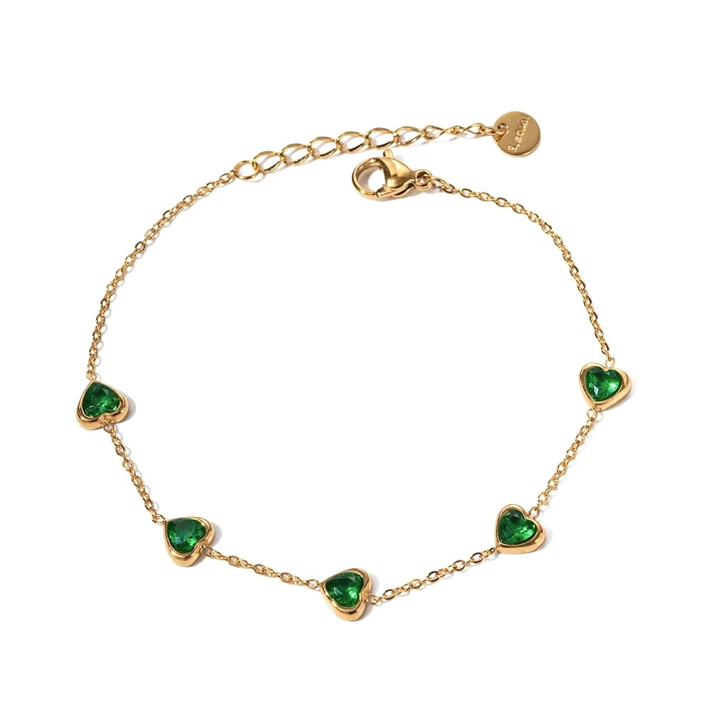 HEART CHARM EMERALD BRACELET