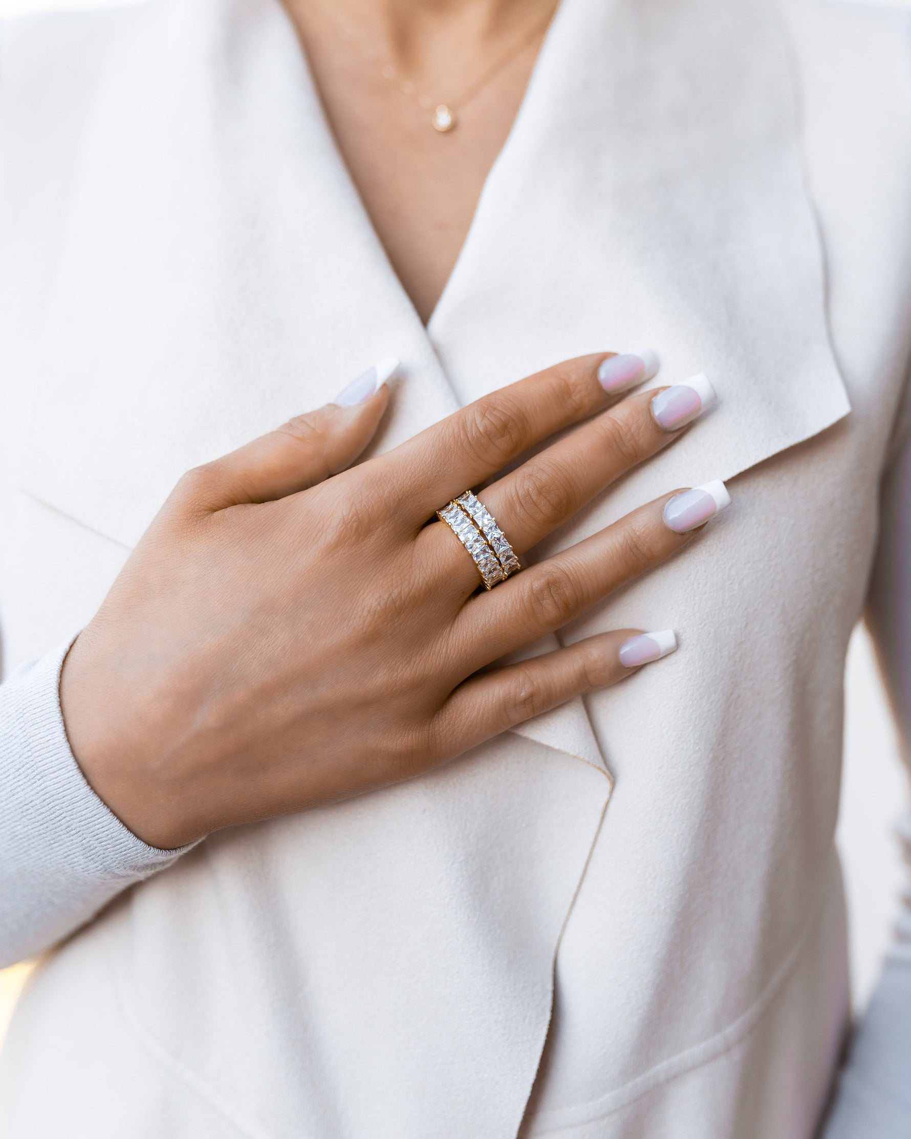 emerald cut cubic zirconia ring with baguettes